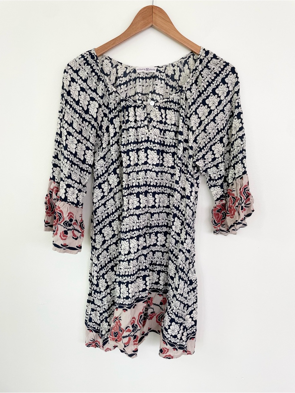 Altar’d State Bohemian Floral Print Tunic Top Dress M Medium Flare Sleeve - Picture 2 of 9
